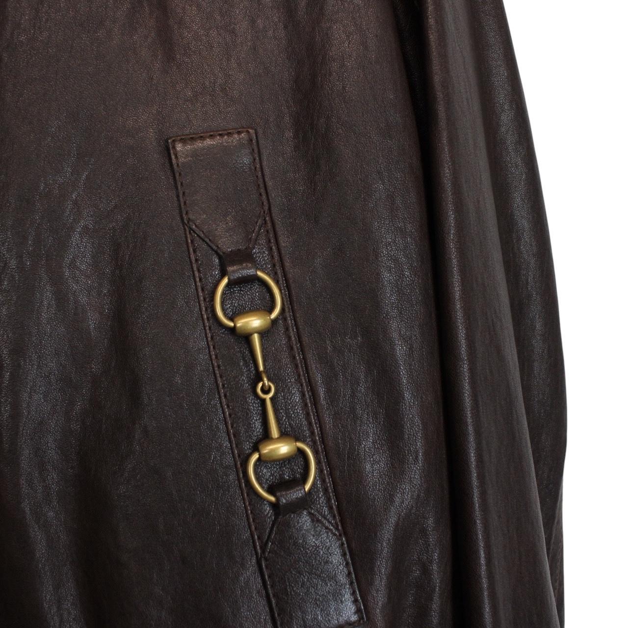 Gucci Horsebit Brown Full Zip Lambskin Leather Bomber Jacket