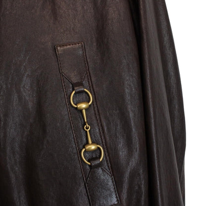 Gucci Horsebit Brown Full Zip Lambskin Leather Bomber Jacket
