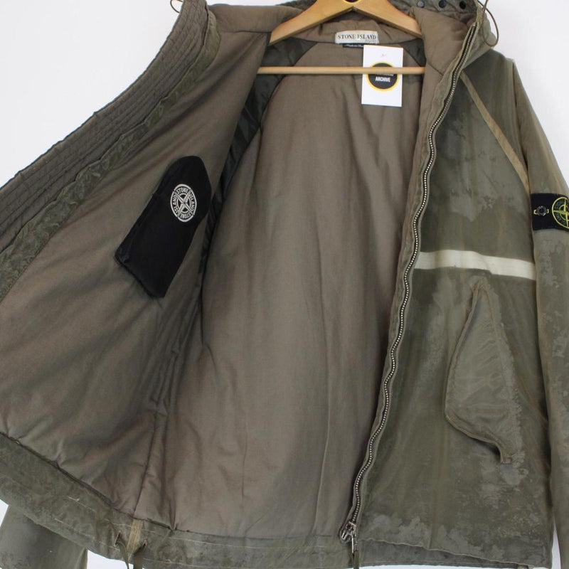 Vintage Stone Island AW 2001 Khaki Green Monofilament Mesh Lined Full Zip Hooded