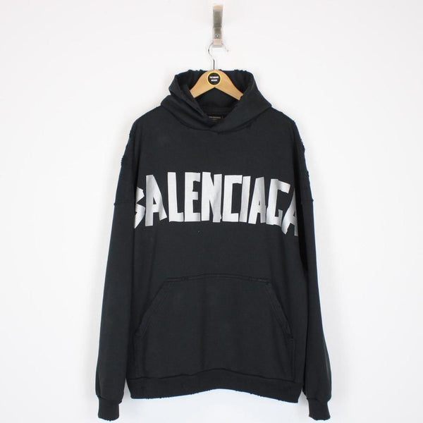 Balenciaga Black and Silver New Tape Type Oversized Hoodie