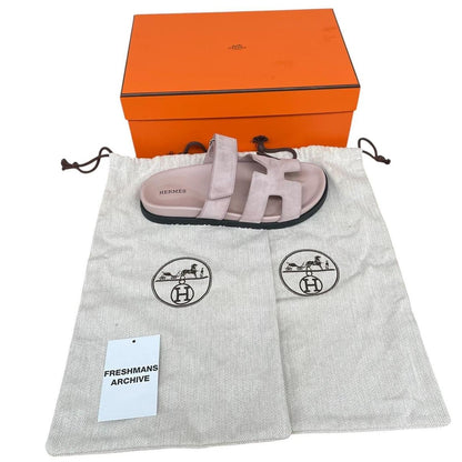 Hermes Rose Pink Chypre Goatskin Suede Leather Sandal