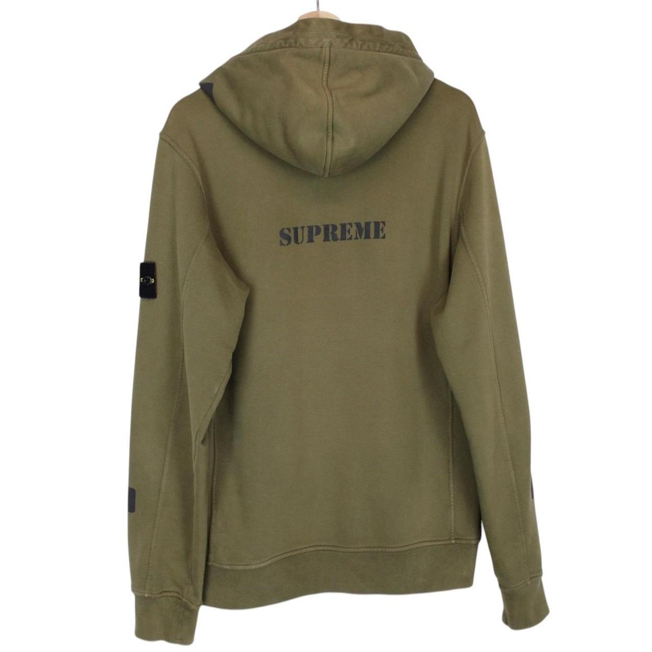 Stone Island x Supreme AW 2017 Olive Green Logo Print Hoodie Jumper