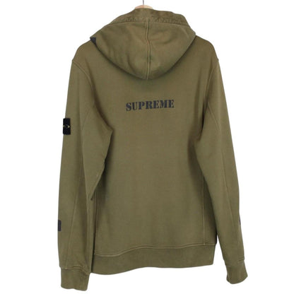 Stone Island x Supreme AW 2017 Olive Green Logo Print Hoodie Jumper