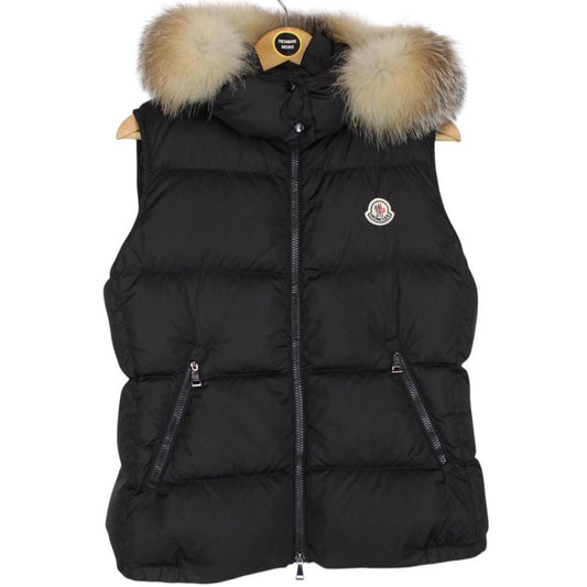 Moncler Black Gallinule Down Fur Hooded Gilet / Bodywarmer