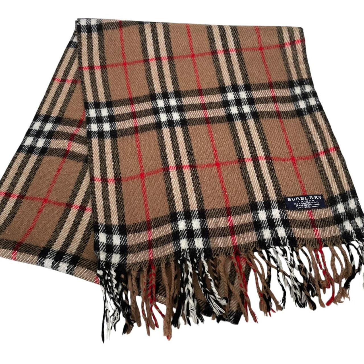 Vintage 90s Burberry Tan Brown Nova Check Lambswool Scarf