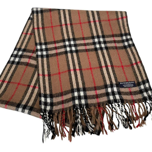 Vintage 90s Burberry Tan Brown Nova Check Lambswool Scarf