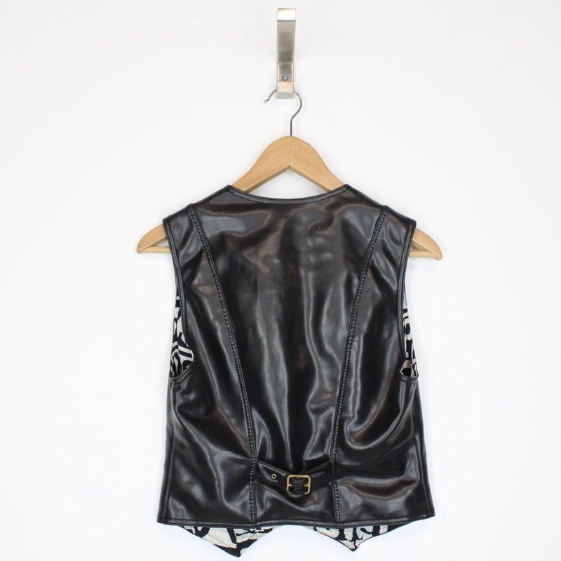 Vintage 90s Moschino Peace and Love Black Faux Leather 2 Piece Vest and Shorts
