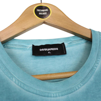 Dsquared2 Turquoise Blue Caten Bro Print Short Sleeve Cotton T-Shirt