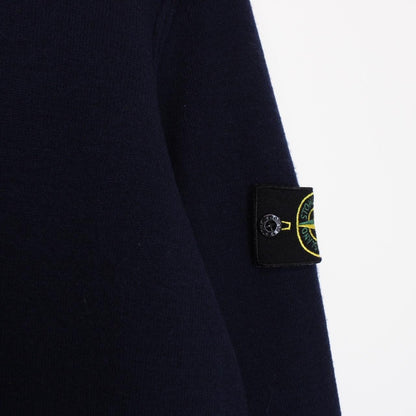 Stone Island Navy Blue Wool Knit Mock Neck Jumper