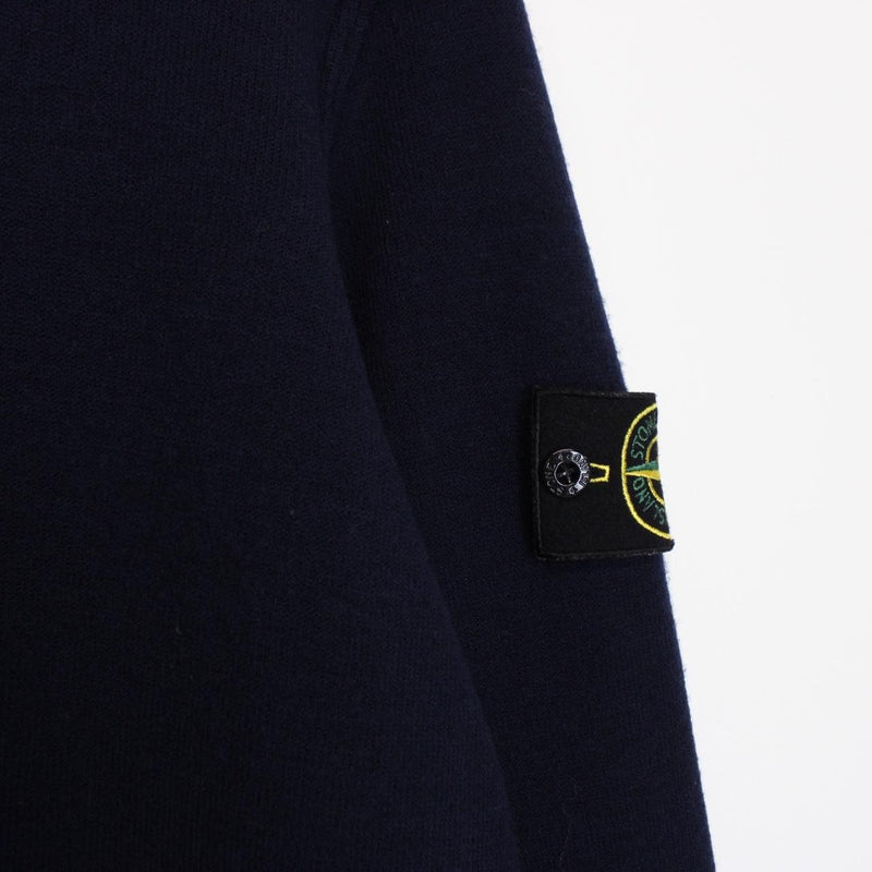 Stone Island Navy Blue Wool Knit Mock Neck Jumper