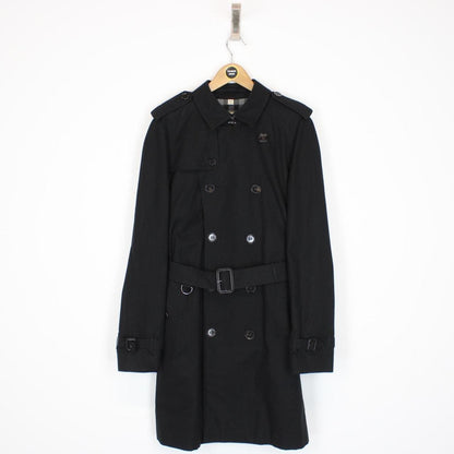 Burberry London Black and Grey Nova Check Double Breasted Belted Trench Coat