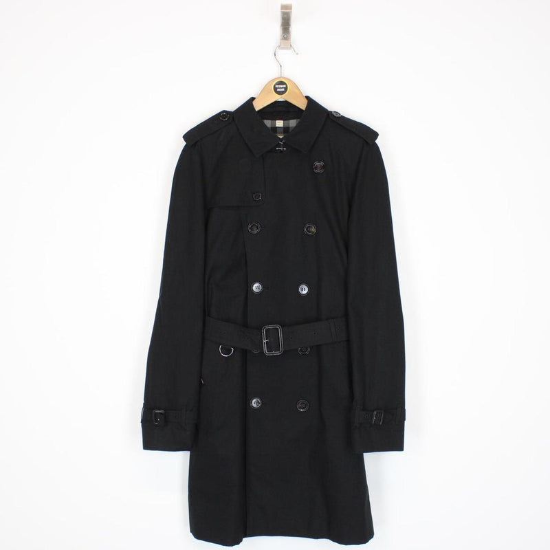 Burberry London Black and Grey Nova Check Double Breasted Belted Trench Coat