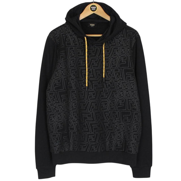 Fendi Black FF Monogram Pullover Cotton Hoodie Jumper