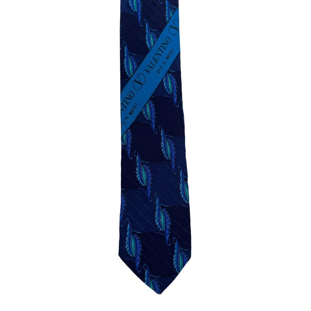 Vintage Valentino Blue Geometric Pattern Silk Tie