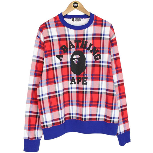 Bape London Store Multicoloured Check RLX Crew Neck Logo Print Sweatshirt Jumper