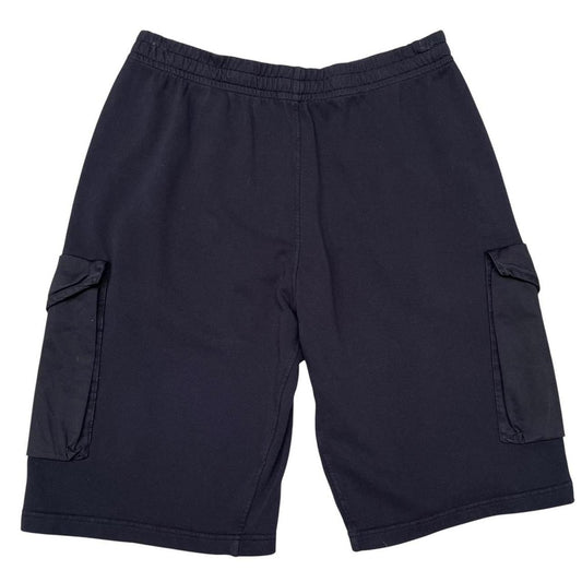 CP Company Navy Blue Cotton Embroidered Logo Cargo Jogger Shorts