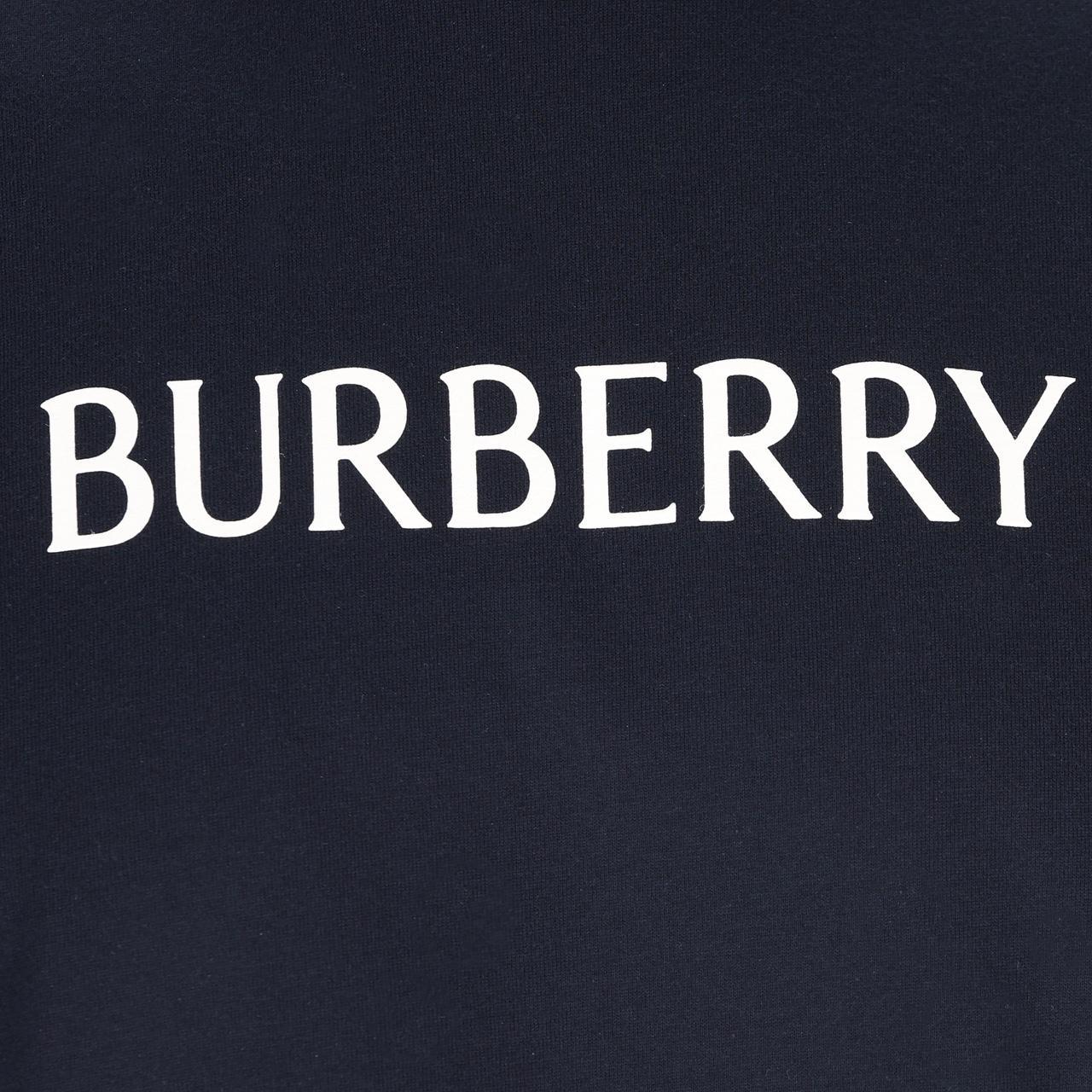 Burberry Navy Blue and White Logo Print Short Sleeve Cotton T-Shirt