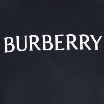 Burberry Navy Blue and White Logo Print Short Sleeve Cotton T-Shirt