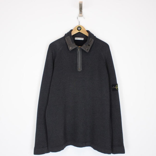 Vintage Stone Island AW 1999 Dark Grey Ribbed Wool Knit Jumper
