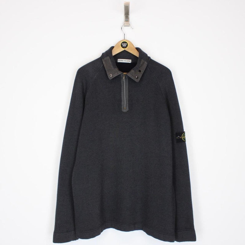 Vintage Stone Island AW 1999 Dark Grey Ribbed Wool Knit Jumper