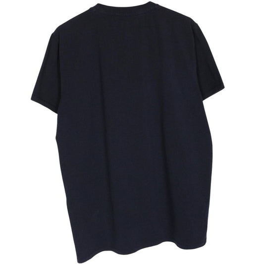 Just Cavalli navy blue cotton t-shirt with snake print and chest pocket detail.