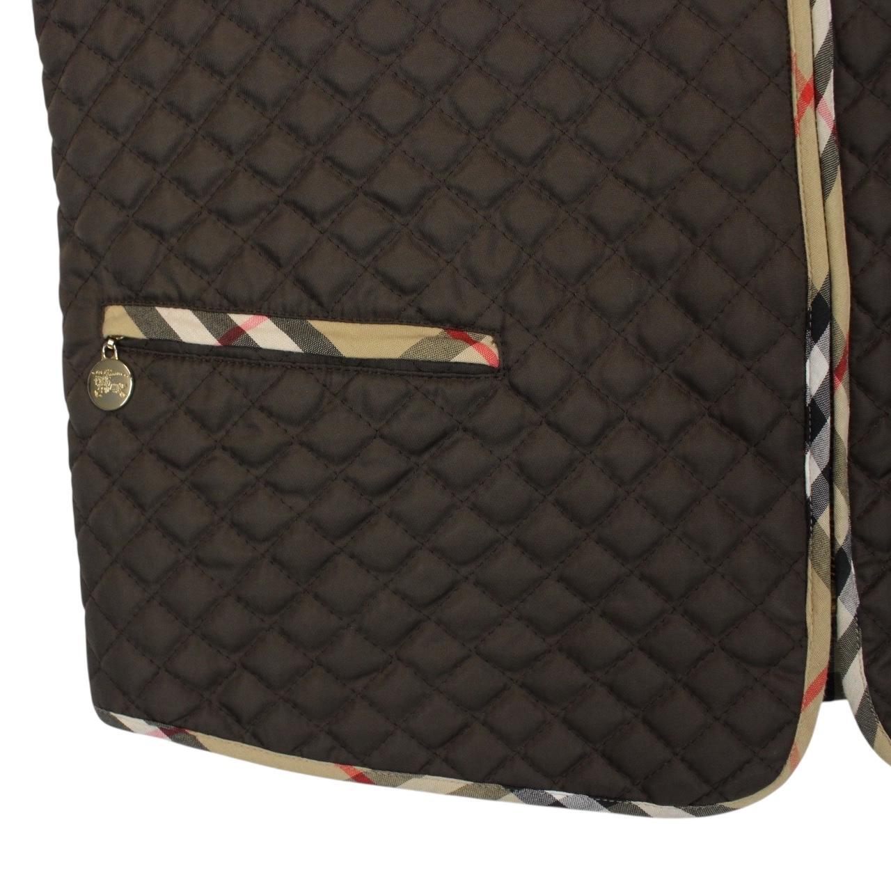 Vintage 90s Burberry Khaki Brown Nova Check Full Zip Quilted Vest