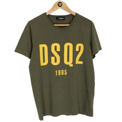 Dsquared2 Khaki Green Logo Print Short Sleeve Cotton T-Shirt