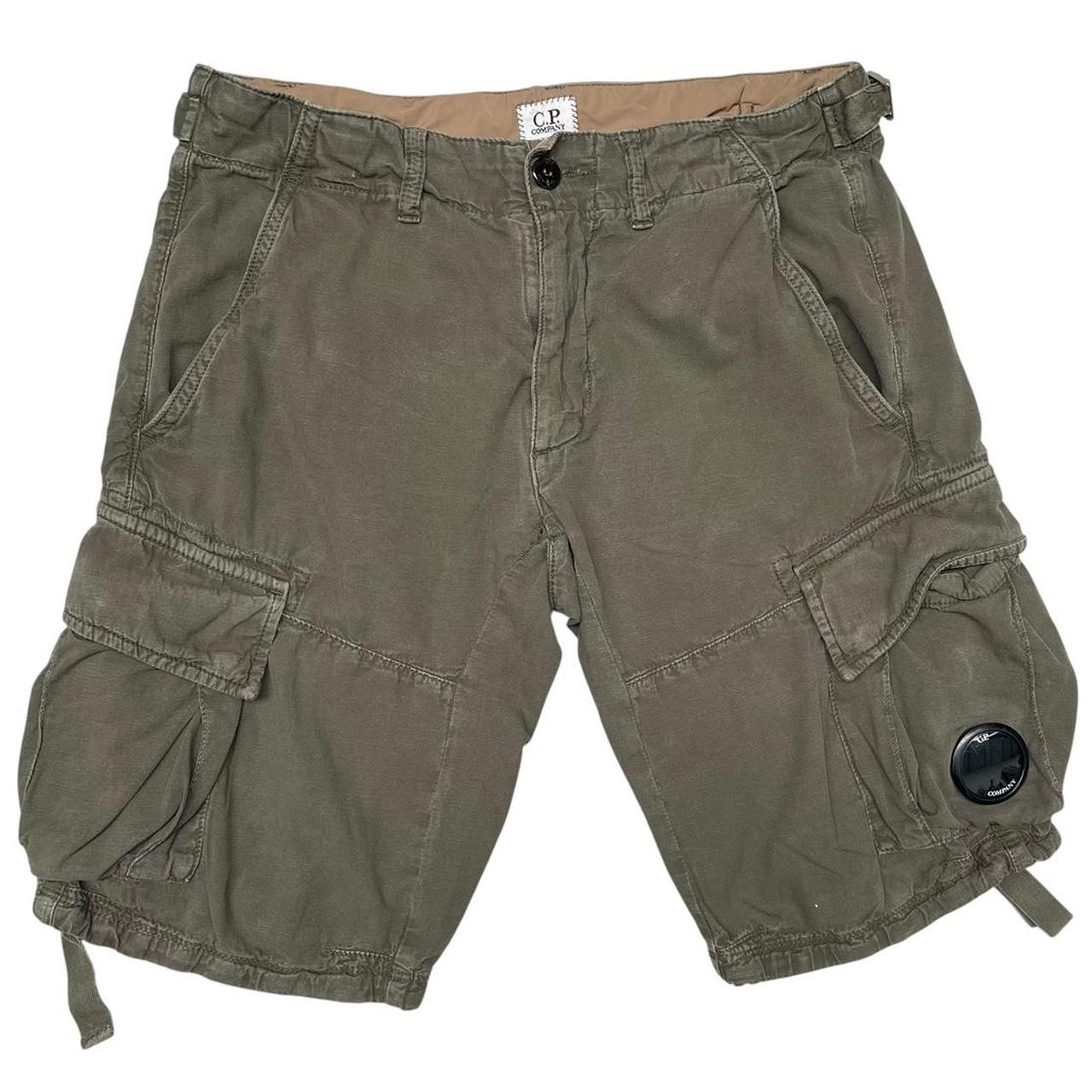 CP Company Khaki Green Cotton Lens Cargo Shorts