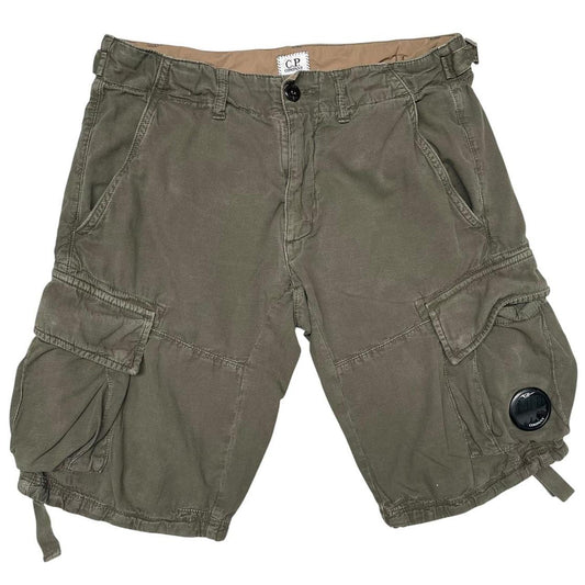 CP Company Khaki Green Cotton Lens Cargo Shorts