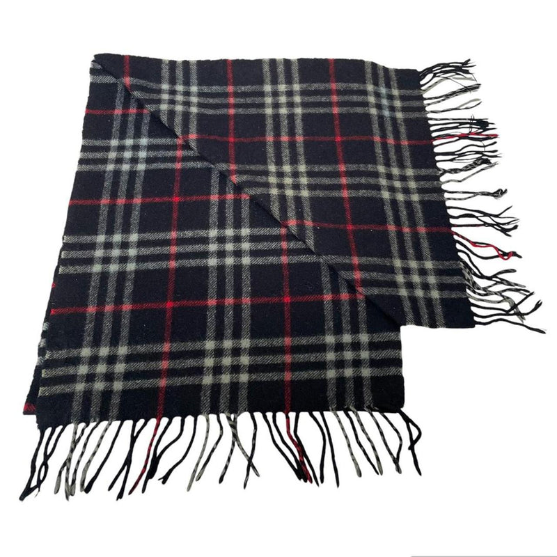 Vintage 90s Burberry Navy Blue Nova Check Lambswool Scarf
