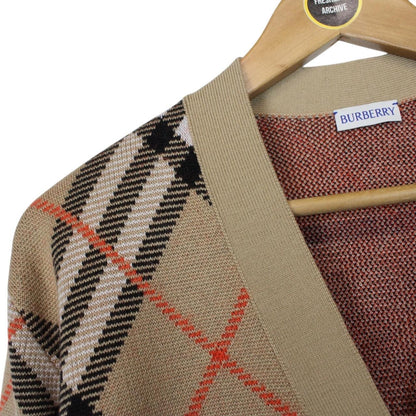 Burberry Tan Brown Mohair Wool Knit Nova Check Cardigan Jumper