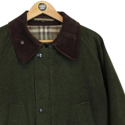 Vintage 90s Burberry Green Nova Check Lined Alpaca Wool Coat