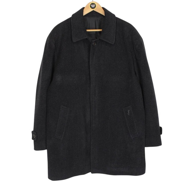 Vintage 90s Yves Saint Laurent Dark Grey Wool Blend Peacoat