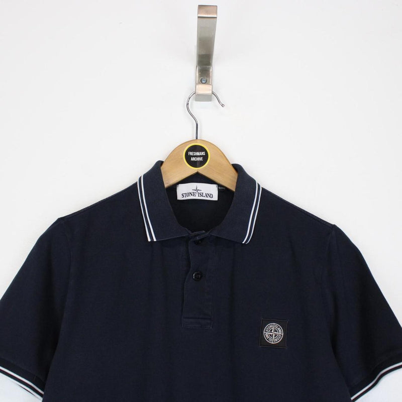 Stone Island Navy Blue Short Sleeve Compass Cotton Polo Shirt