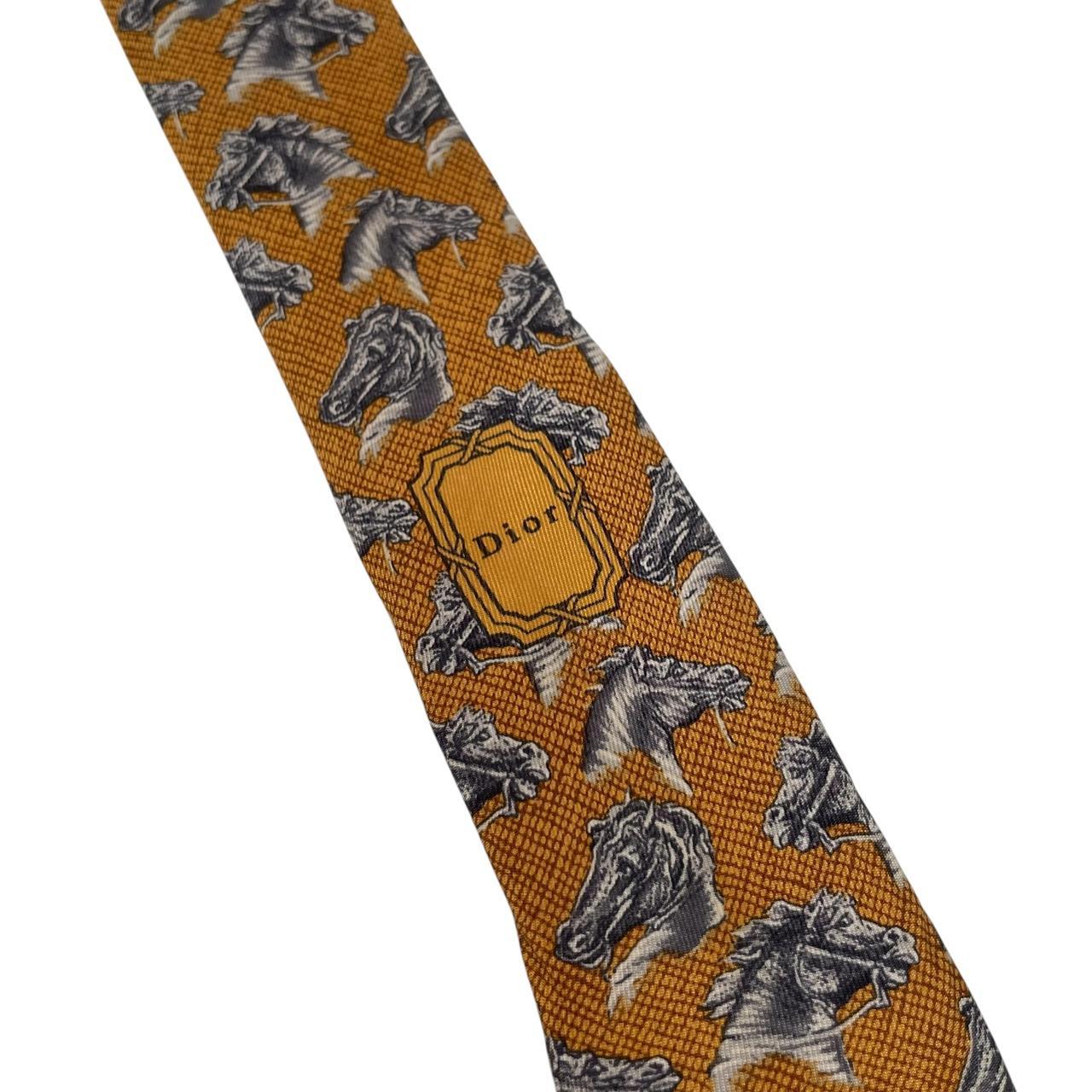 Vintage Christian Dior Yellow Horse Pattern Silk Tie