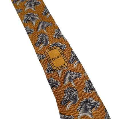 Vintage Christian Dior Yellow Horse Pattern Silk Tie