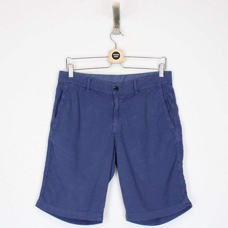 CP Company Navy and Blue Striped Cotton Seersucker Shorts