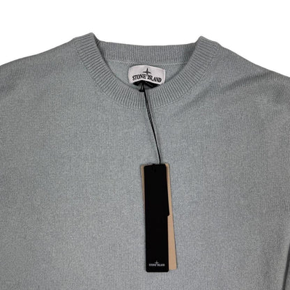Stone Island grey knit jumper made from organic cotton with logo patch.