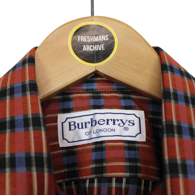 Vintage 90s Burberry Burgundy Check Long Sleeve Cotton Shirt