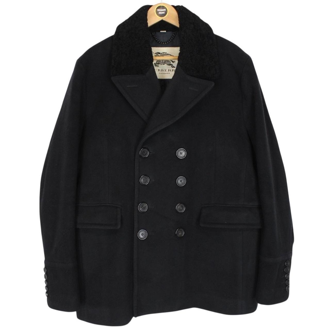 Burberry Black Double Breasted Cashmere Virgin Wool Blend Pea Coat