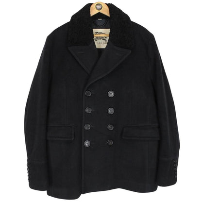 Burberry Black Double Breasted Cashmere Virgin Wool Blend Pea Coat