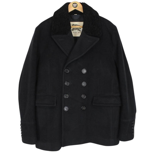 Burberry Black Double Breasted Cashmere Virgin Wool Blend Pea Coat