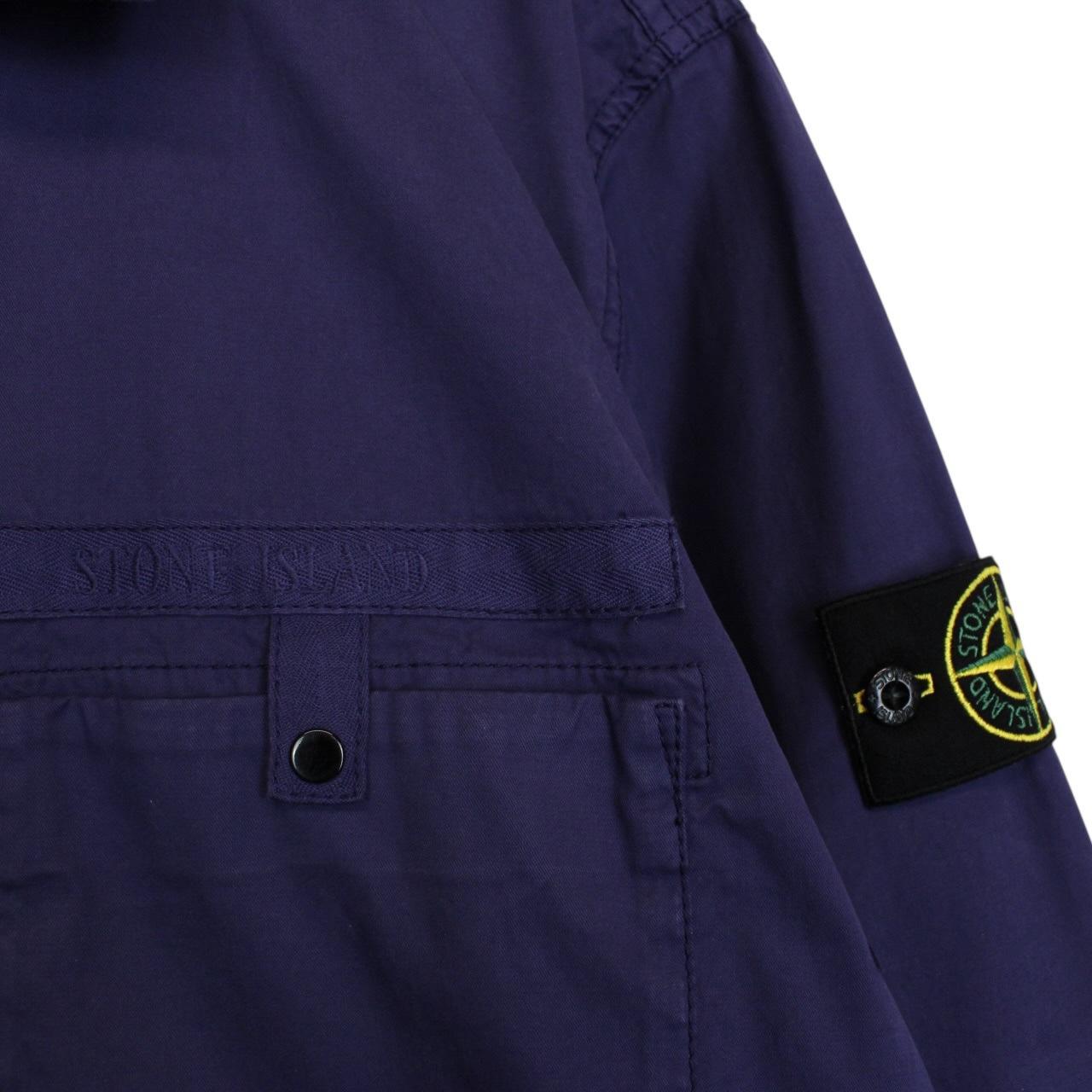 Stone Island SS 2022 Blue Full Zip Supima Cotton Twill Overshirt Jacket