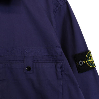 Stone Island SS 2022 Blue Full Zip Supima Cotton Twill Overshirt Jacket
