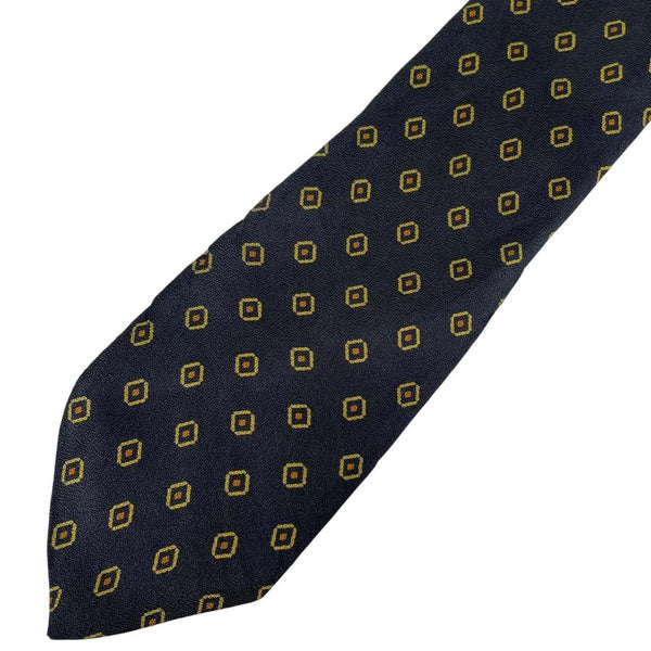 Vintage Hugo Boss Navy Blue and Yellow Silk Tie