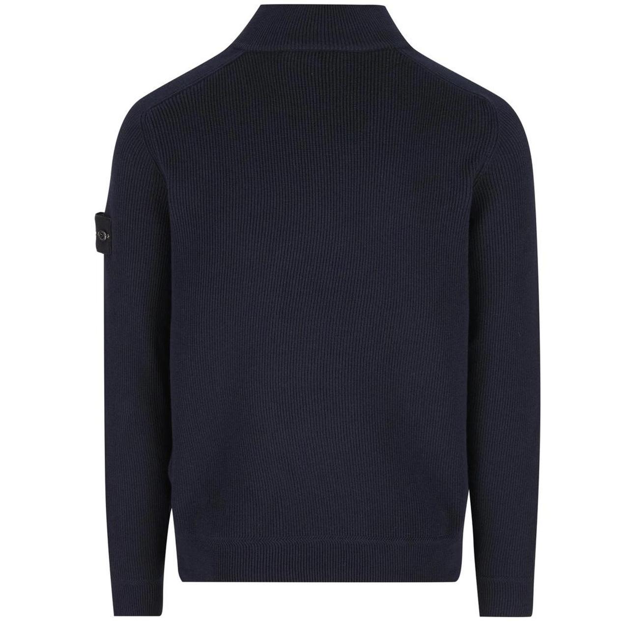 Stone Island SS26 Navy Blue Ribbed Organic Cotton Knit 1/4 Zip Jumper