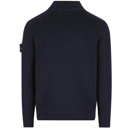 Stone Island SS26 Navy Blue Ribbed Organic Cotton Knit 1/4 Zip Jumper