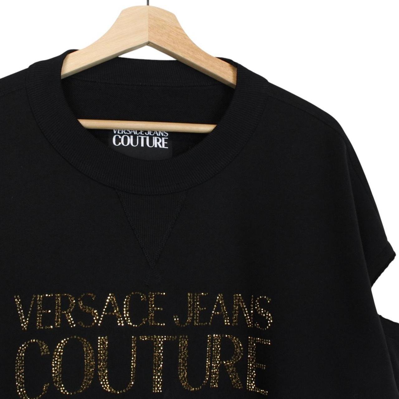 Versace Jeans Couture Black Rhinestone Logo Cropped Cotton Sweatshirt