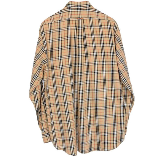 Vintage 90s Burberry Tan Brown Nova Check Long Sleeve Cotton Shirt