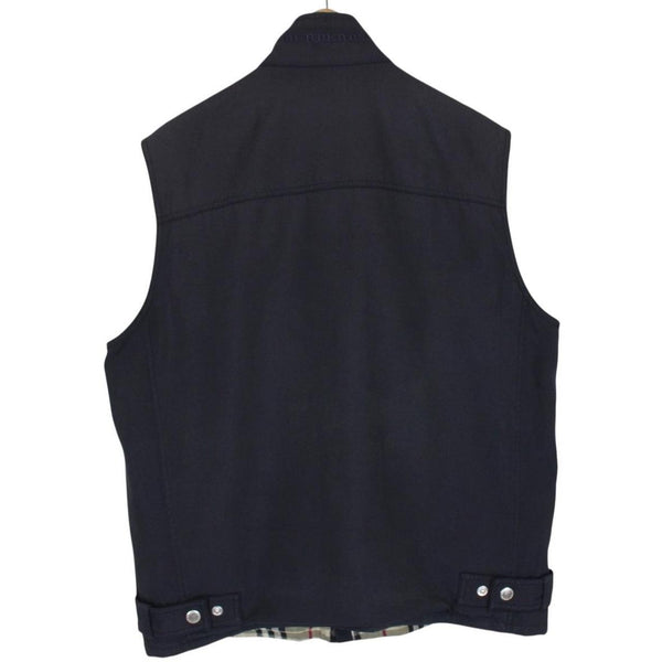 Burberry London Navy Blue Nova Check Nylon Full Zip Vest Jacket